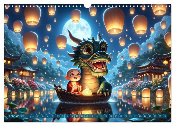 Produktbild: M&ouml;nch und Drache: Vier Jahreszeiten im Tempelgarten (Wandkalender 2026 DIN A3 quer), CALVENDO Monatskalender