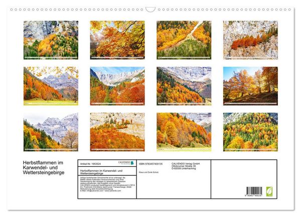 Produktbild: Herbstflammen im Karwendel- und Wettersteingebirge (Wandkalender 2026 DIN A2 quer), CALVENDO Monatskalender