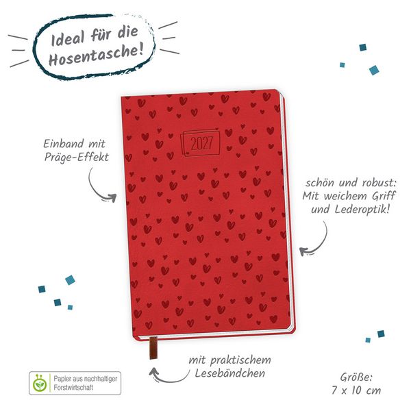 Produktbild: TR&Ouml;TSCH - Taschenkalender A7 Soft Touch Herzchen 2027