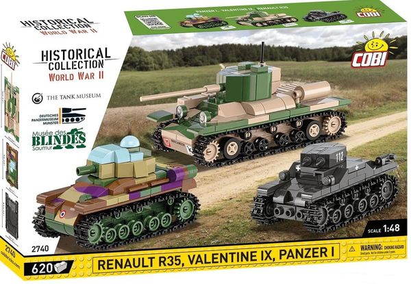Produktbild: COBI Historical Collection 2740 - Renault R35, Valentine IX, Panzer I, Bausatz 1:48, 595 Klemmbausteine