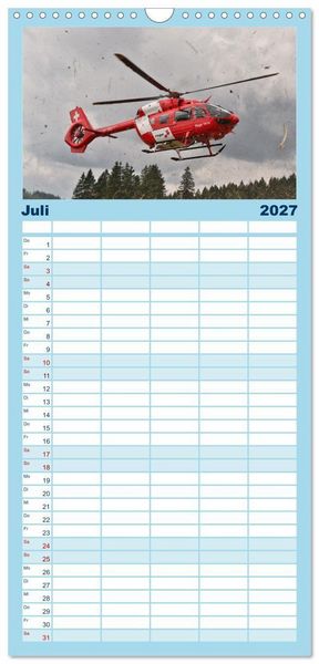 Produktbild: Familienplaner 2027 - Die beeindruckende Welt der Hubschrauber mit 5 Spalten (Wandkalender, 21 x 45 cm) CALVENDO