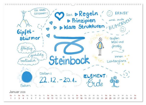 Produktbild: Sternzeichen-Kalender (Wandkalender 2026 DIN A2 quer), CALVENDO Monatskalender