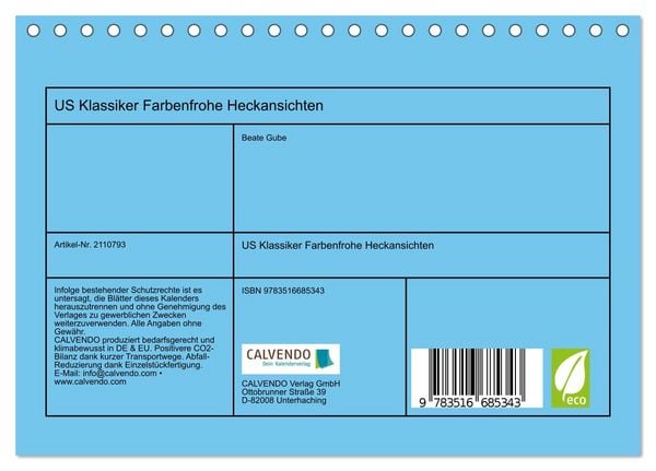 Produktbild: US Klassiker Farbenfrohe Heckansichten (Tischkalender 2026 DIN A5 quer), CALVENDO Monatskalender