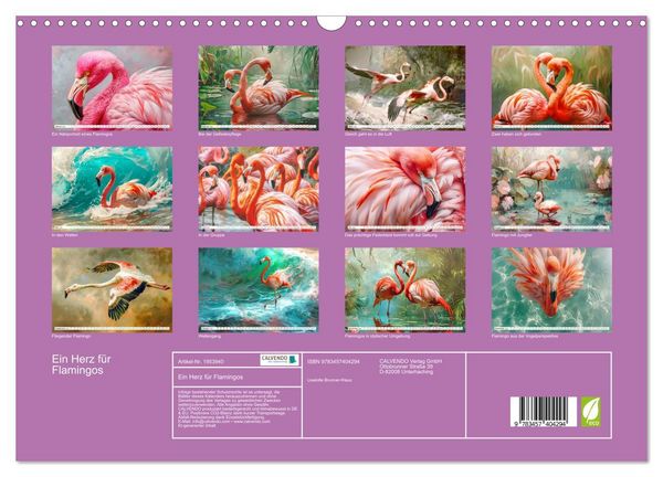 Produktbild: Ein Herz f&uuml;r Flamingos (Wandkalender 2026 DIN A3 quer), CALVENDO Monatskalender