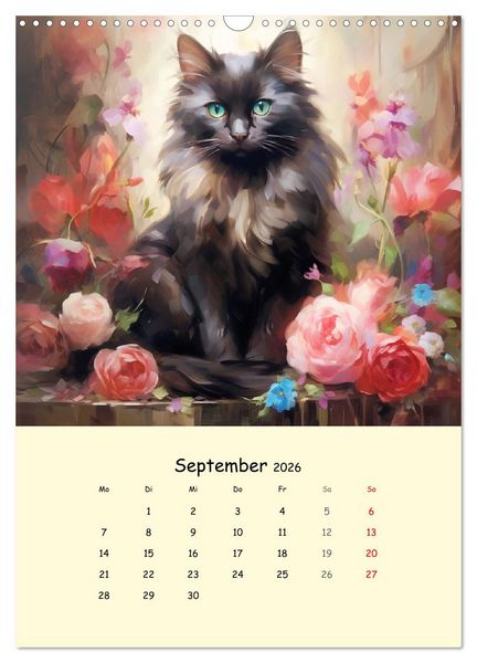 Produktbild: Liebliche Katzen. Anmut und W&uuml;rde mit Blumen (Wandkalender 2026 DIN A3 hoch), CALVENDO Monatskalender