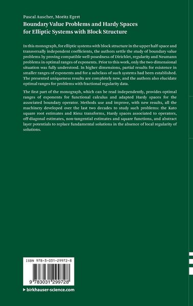 Produktbild: Boundary Value Problems and Hardy Spaces for Elliptic Systems with Block Structure