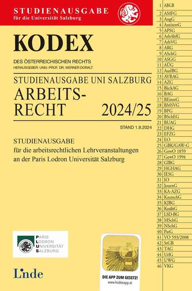 Produktbild: KODEX Studienausgabe Arbeitsrecht Salzburg 2024/25