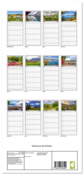 Produktbild: Familienplaner 2026 - Gr&uuml;ezi aus der Schweiz mit 5 Spalten (Wandkalender, 21 x 45 cm) CALVENDO