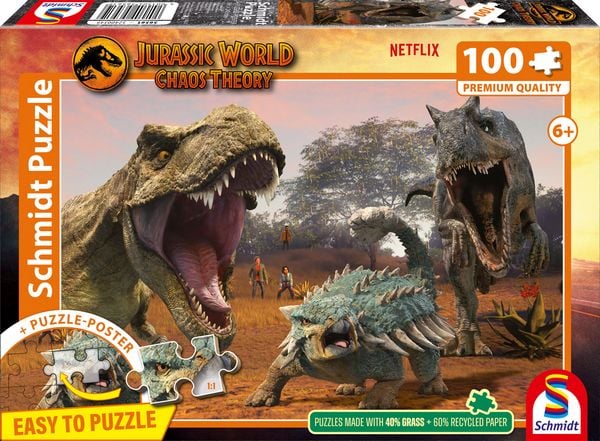 Schmidt 56561 - Jurassic World, Chaos Theory, Eine neue Ära, Puzzle mit Poster, 100 Teile aus NATPAX® Graspappe