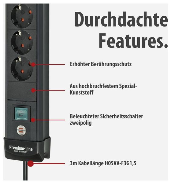 Produktbild: Brennenstuhl 1951160602 Steckdosenleiste mit Schalter 6fach Schwarz Schutzkontakt 1 St.