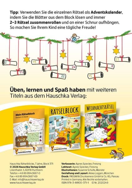 Produktbild: Weihnachtsr&auml;tsel &ndash; R&auml;tselblock ab 7 Jahre