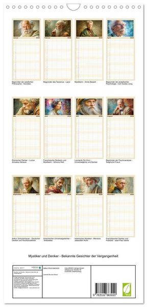 Produktbild: Familienplaner 2026 - Mystiker und Denker - Bekannte Gesichter der Vergangenheit mit 5 Spalten (Wandkalender, 21 x 45 cm) CALVENDO