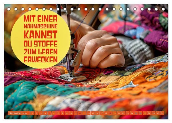 Produktbild: Nadel und Faden - N&auml;hen mit coolen Spr&uuml;chen (Tischkalender 2026 DIN A5 quer), CALVENDO Monatskalender