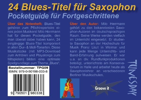 Produktbild: 24 Blues-Titel f&uuml;r Saxophon, f&uuml;r Alt-Saxophon & Tenor-Saxophon