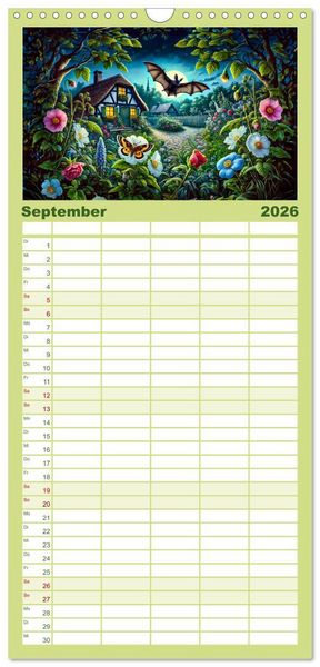 Produktbild: Familienplaner 2026 - Tiere im Garten - Tierische Begegnungen in der gr&uuml;nen Oase mit 5 Spalten (Wandkalender, 21 x 45 cm) CALVENDO