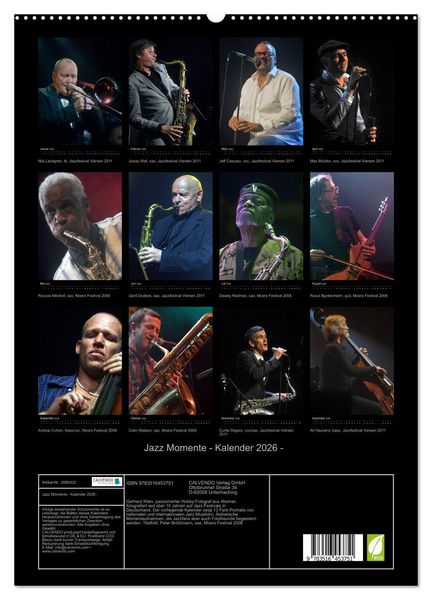 Produktbild: Jazz Momente - Kalender 2026 - (hochwertiger Premium Wandkalender 2026 DIN A2 hoch), Kunstdruck in Hochglanz