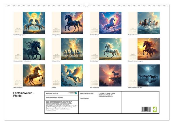 Produktbild: Fantasiewelten - Pferde (Wandkalender 2026 DIN A2 quer), CALVENDO Monatskalender