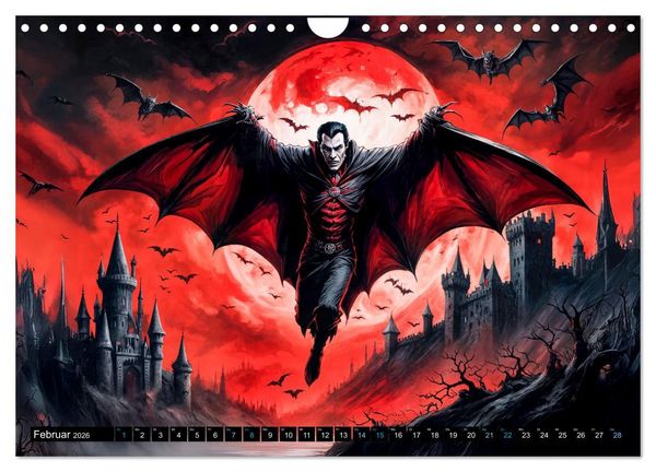 Produktbild: Finsternis der Vampire - Mystischer d&uuml;sterer Fantasy Kalender (Wandkalender 2026 DIN A4 quer), CALVENDO Monatskalender
