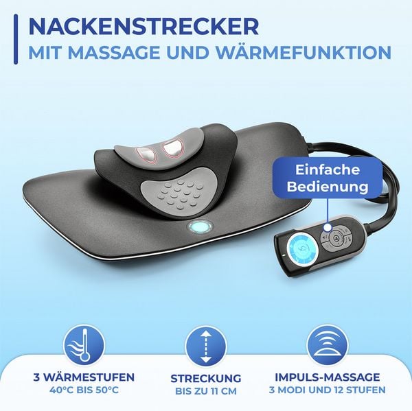 Nacken-Strecker mit Impuls Massage, elektrische Impulsmassage in 3 Modi und 12 Stufen