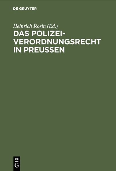 Produktbild: Das Polizeiverordnungsrecht in Preu&szlig;en