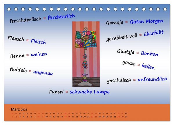 De Hessisch-Kalenner - hessisch babbele lerne in aam Johr (Tischkalender 2025 DIN A5 quer), CALVENDO Monatskalender