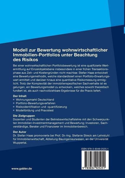 Produktbild: Modell zur Bewertung wohnwirtschaftlicher Immobilien-Portfolios unter Beachtung des Risikos
