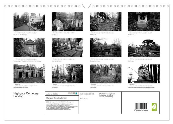 Produktbild: Highgate Cemetery London (Wandkalender 2026 DIN A3 quer), CALVENDO Monatskalender