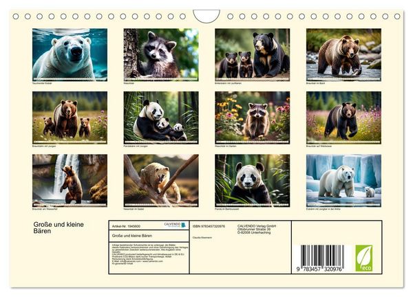 Produktbild: Gro&szlig;e und kleine B&auml;ren (Wandkalender 2026 DIN A4 quer), CALVENDO Monatskalender