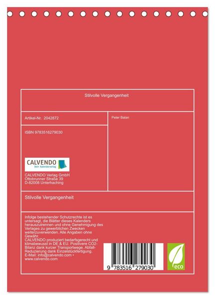 Produktbild: Stilvolle Vergangenheit (Tischkalender 2026 DIN A5 hoch), CALVENDO Monatskalender