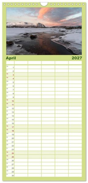 Produktbild: Familienplaner 2027 - Norwegische Landschaften mit 5 Spalten (Wandkalender, 21 x 45 cm) CALVENDO