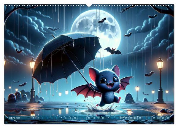Produktbild: Fl&uuml;gel der Nacht: Abenteuer der kleinen Vampire (hochwertiger Premium Wandkalender 2026 DIN A2 quer), Kunstdruck in Hochglanz