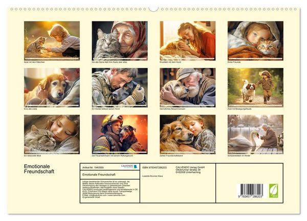 Produktbild: Emotionale Freundschaft (hochwertiger Premium Wandkalender 2026 DIN A2 quer), Kunstdruck in Hochglanz