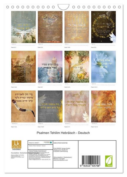 Produktbild: Psalmen Tehilim Hebr&auml;isch - Deutsch (Wandkalender 2026 DIN A4 hoch), CALVENDO Monatskalender