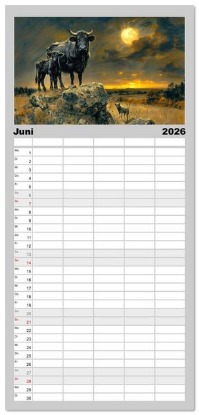 Produktbild: Familienplaner 2026 - Wilde Rinder mit 5 Spalten (Wandkalender, 21 x 45 cm) CALVENDO