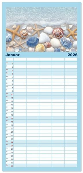 Produktbild: Familienplaner 2026 - Sandgefl&uuml;ster und Muschelzauber mit 5 Spalten (Wandkalender, 21 x 45 cm) CALVENDO