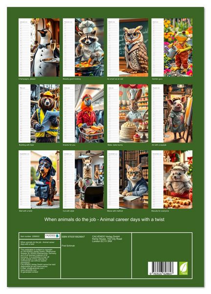 Produktbild: When animals do the job - Animal career days with a twist (High Quality Premium Wall Calendar 2026 DIN A2 portrait),CALVENDO 12 Month Wall Calendar