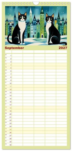 Produktbild: Familienplaner 2027 - Schnurrendes Katzenget&uuml;mmel mit 5 Spalten (Wandkalender, 21 x 45 cm) CALVENDO