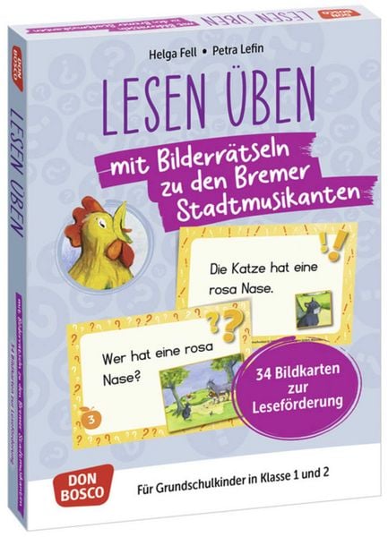 Produktbild: Lesen &uuml;ben mit Bilderr&auml;tseln zu den Bremer Stadtmusikanten. 34 Bildkarten zur Lesef&ouml;rderung