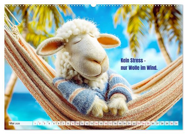 Produktbild: Schlaf gut, mein Schaf - Spruchkalender mit lustigen Schaf-Bildern (hochwertiger Premium Wandkalender 2026 DIN A2 quer), Kunstdruck in Hochglanz