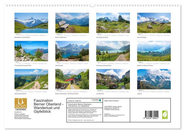 Produktbild: Faszination Berner Oberland - Wanderlust und Gipfelblick (hochwertiger Premium Wandkalender 2027 DIN A2 quer), Kunstdruck in Hochglanz
