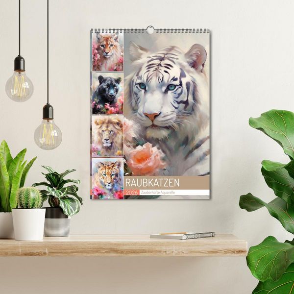 Produktbild: Raubkatzen. Zauberhafte Aquarelle (Wandkalender 2026 DIN A3 hoch), CALVENDO Monatskalender