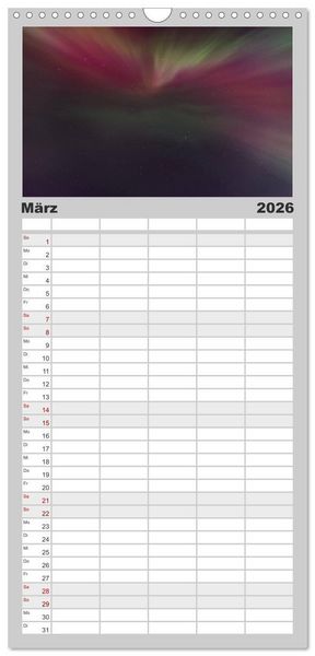 Produktbild: Familienplaner 2026 - Licht des Nordens mit 5 Spalten (Wandkalender, 21 x 45 cm) CALVENDO