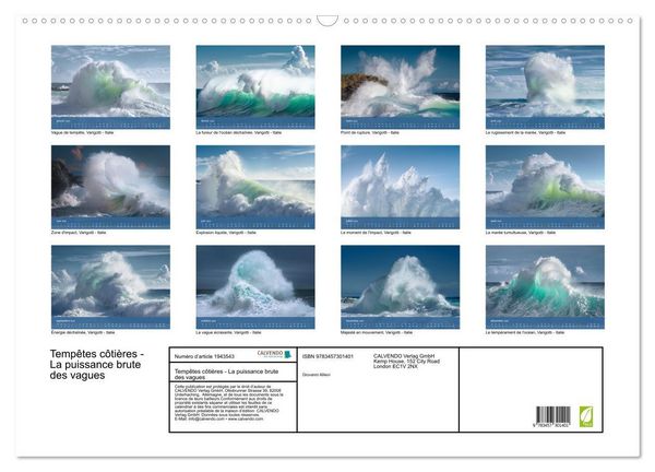 Produktbild: Temp&ecirc;tes c&ocirc;ti&egrave;res - La puissance brute des vagues (Calendrier mural 2026 DIN A2 vertical), CALVENDO calendrier mensuel