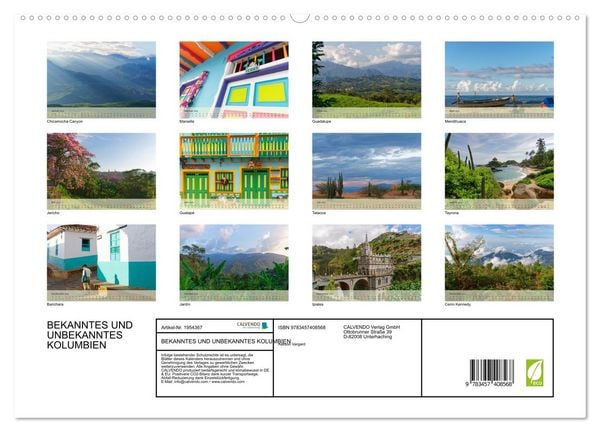 Produktbild: BEKANNTES UND UNBEKANNTES KOLUMBIEN (hochwertiger Premium Wandkalender 2026 DIN A2 quer), Kunstdruck in Hochglanz