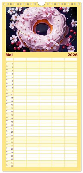Produktbild: Familienplaner 2026 - Bunte Donut-Tr&auml;ume - Himmlischer Geschmack aus Krapfenteig mit 5 Spalten (Wandkalender, 21 x 45 cm) CALVENDO