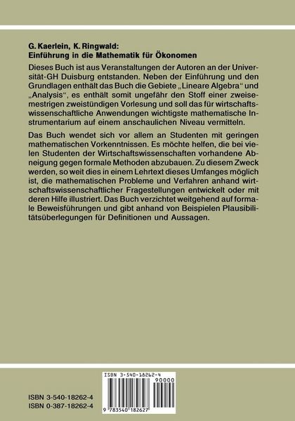 Produktbild: Einf&uuml;hrung in die Mathematik f&uuml;r &Ouml;konomen