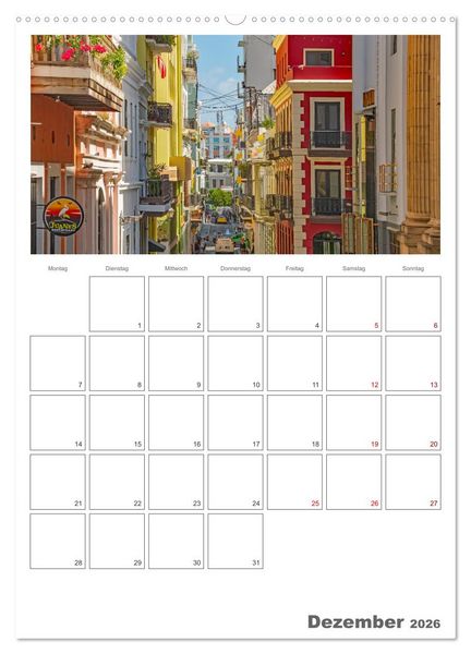 Produktbild: San Juan - Reiseplaner (Wandkalender 2026 DIN A2 hoch), CALVENDO Monatskalender