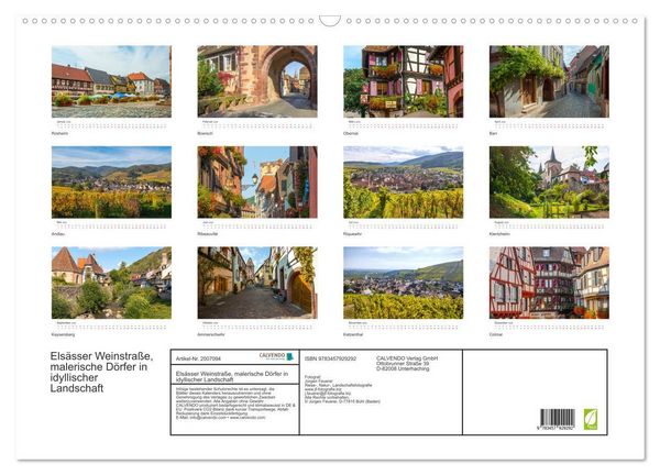 Produktbild: Els&auml;sser Weinstra&szlig;e, malerische D&ouml;rfer in idyllischer Landschaft (Wandkalender 2026 DIN A2 quer), CALVENDO Monatskalender