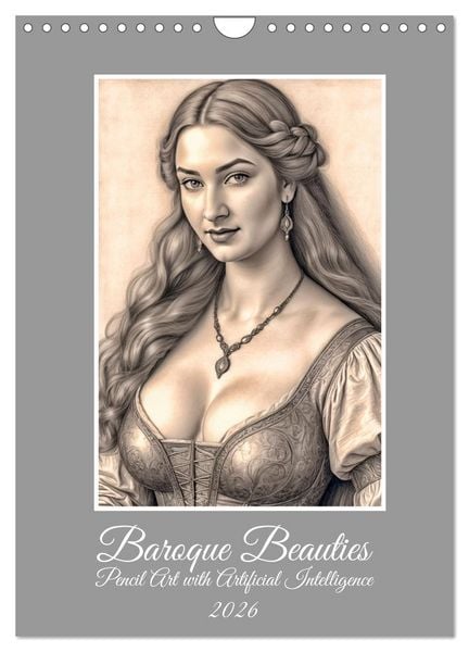 Produktbild: Baroque Beauties, Pencil Art with Artificial Intelligence (Wall Calendar 2026 DIN A4 portrait), CALVENDO 12 Month Wall Calendar