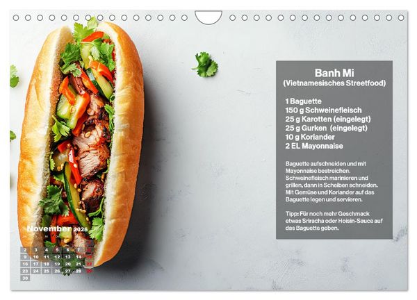 Produktbild: Streetfood Kalender - Einfache Rezepte aus den Stra&szlig;enk&uuml;chen der Welt (Wandkalender 2026 DIN A4 quer), CALVENDO Monatskalender